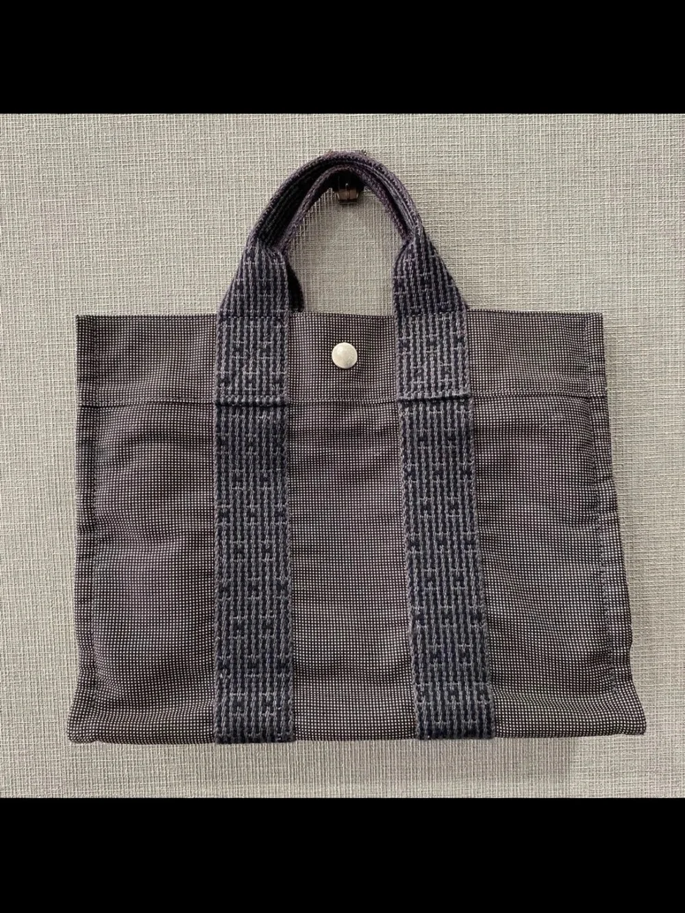 Hermes Navy Gray Canvas Messenger Tote